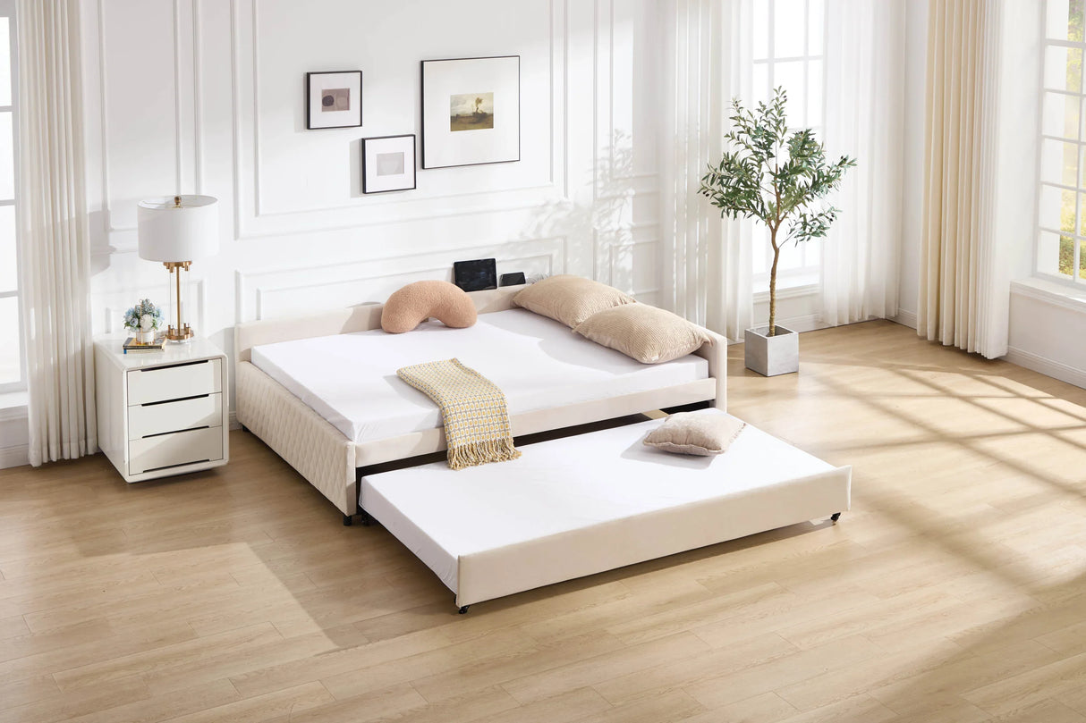 Twin Velvet Upholstered Daybed With Trundle Modern Design - Omega Lifestyles