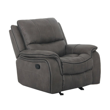 Transitional Dark Gray Fabric Pillow Top Glider Recliner - Omega Lifestyles