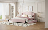 Queen Upholstered Linen Platform Bed With Trundle Drawers - Omega Lifestyles