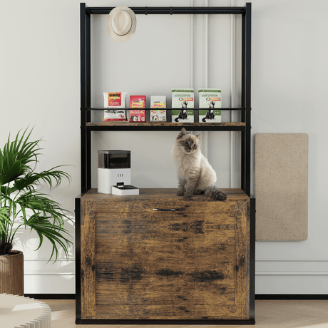 Modern Rustic Brown Hidden Cat Litter Box Enclosure Furniture - Omega Lifestyles