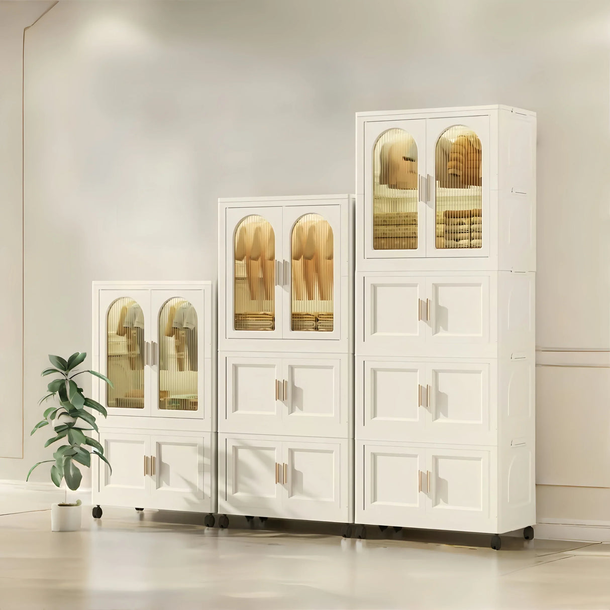 Folding Plastic Wardrobe Cabinet With Wheels and Hangers - Omega Lifestyles