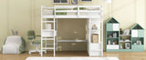 Full White Pine Full Loft Bed With Built-In Desk - Omega Lifestyles