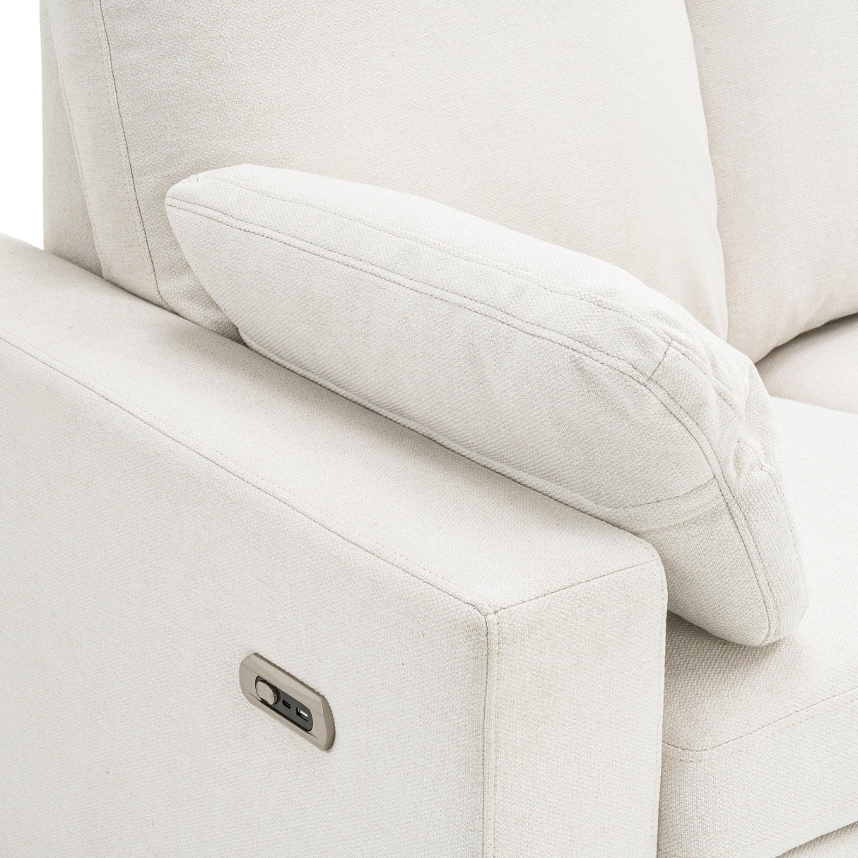 Beige Linen Fabric Power Recliner Sectional Sofa With USB Ports - Omega Lifestyles