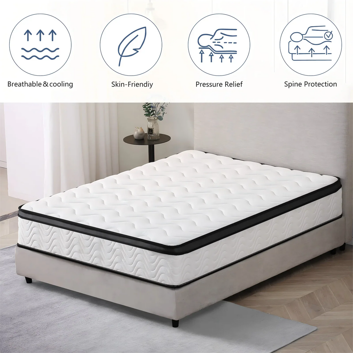Medium 12-Inch Zoned Pocket Spring Gel Foam Queen Mattress - Omega Lifestyles