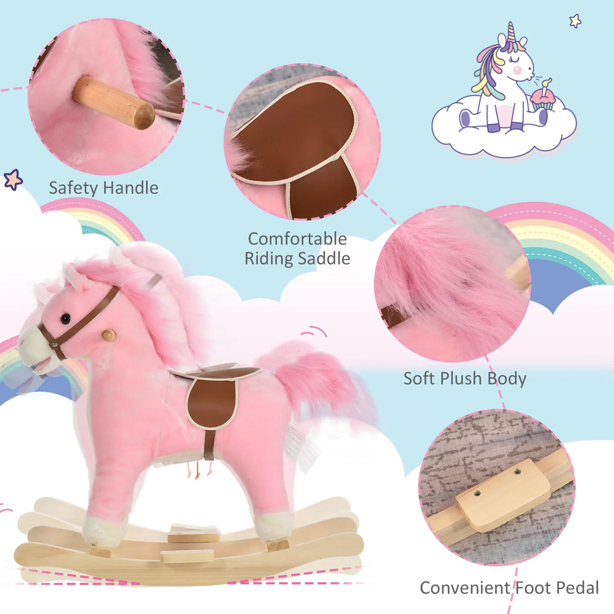 Interactive Pink Plush Baby Rocking Horse Toy - Omega Lifestyles