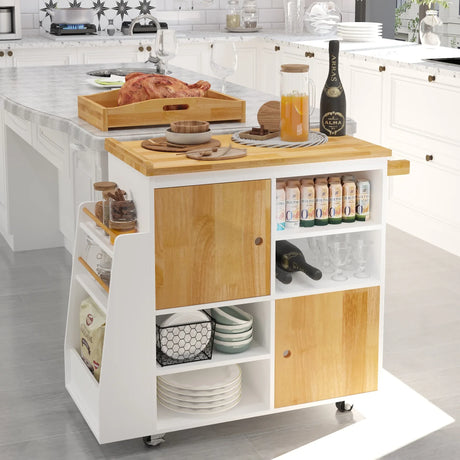 Engineered Wood Kitchen Island Cart With Spice Rack - Omega Lifestyles