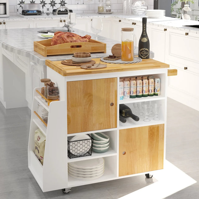 Engineered Wood Kitchen Island Cart With Spice Rack - Omega Lifestyles
