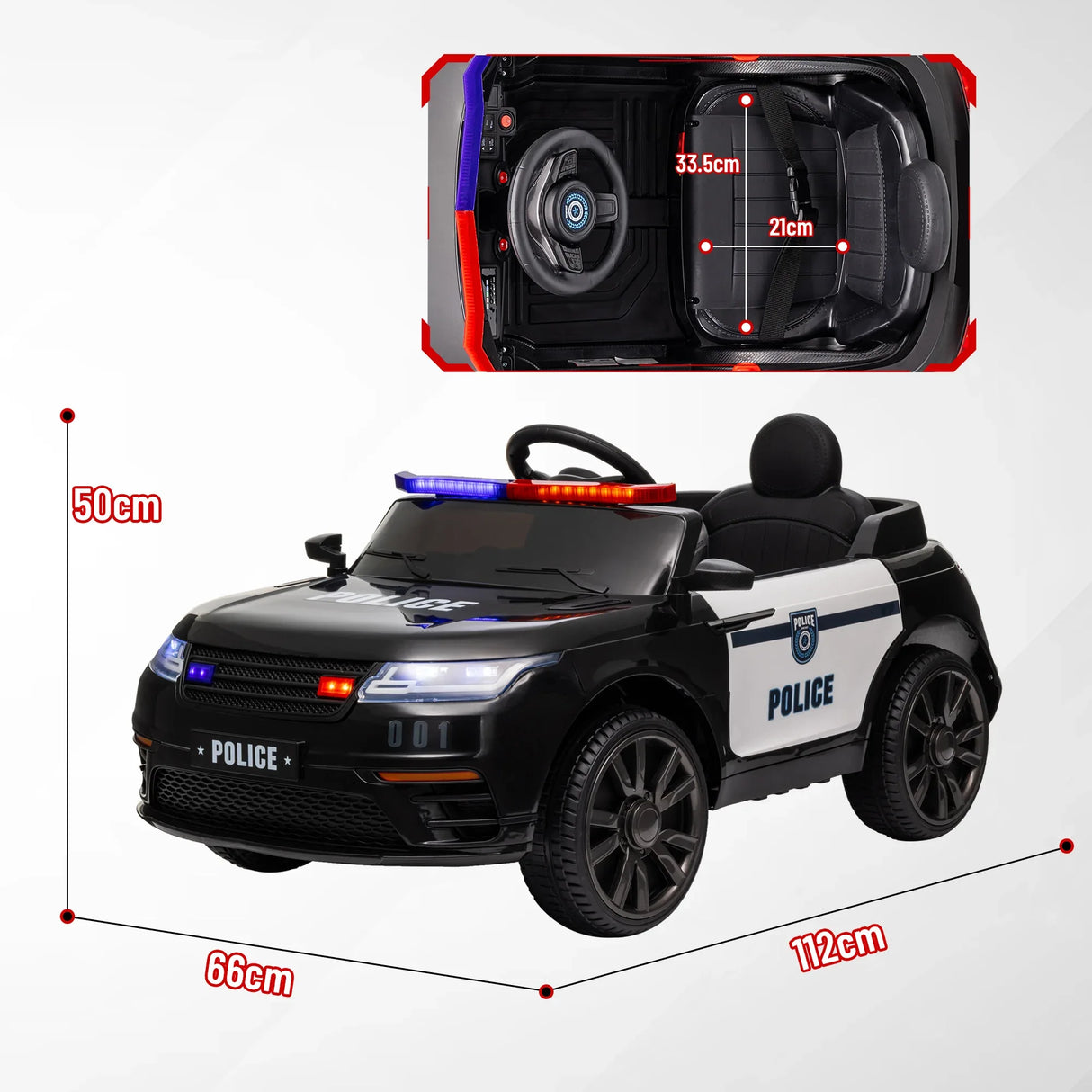 12V Remote Control Kids Electric Police Car With Suspension - Omega Lifestyles
