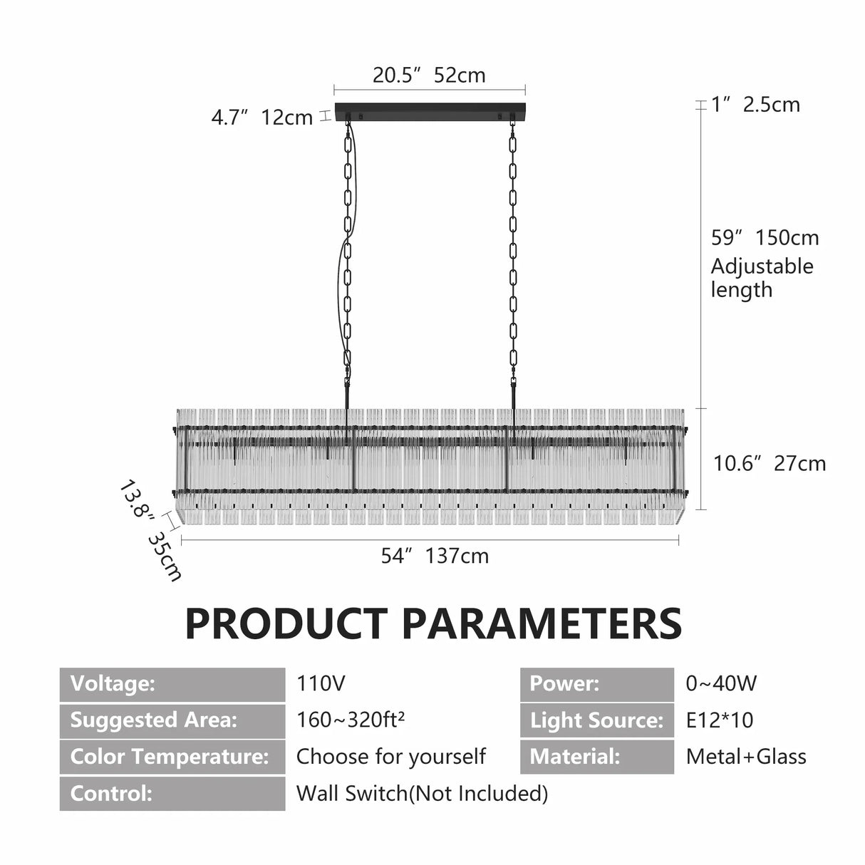 Rectangular Water Ripple Crystal Glass 10-Light Chandelier - Omega Lifestyles