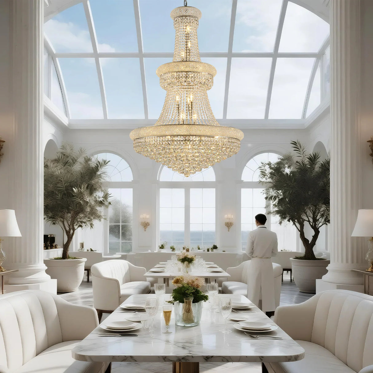 32-Inch French Empire Crystal Chandelier With 27 LED Lights - Omega Lifestyles