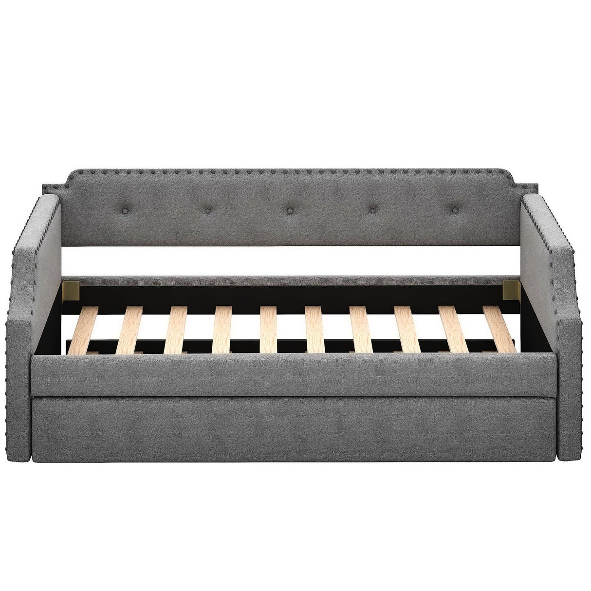 Gray Linen Upholstered Twin Daybed With Trundle - Omega Lifestyles