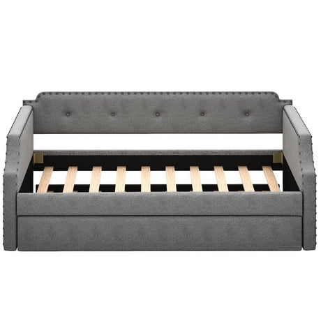 Gray Linen Upholstered Twin Daybed With Trundle - Omega Lifestyles