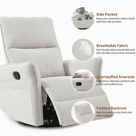 360 - Degree Swivel Medium - Soft Upholstered Recliner Chair - Calmora - Omega Lifestyles