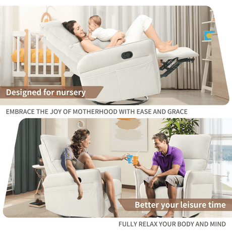 360 - Degree Swivel Medium - Soft Upholstered Recliner Chair - Calmora - Omega Lifestyles