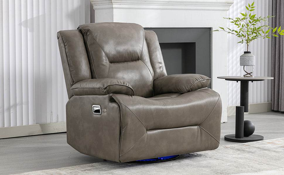 360° Swivel and Rocking Home Theater Recliner Manual Recliner Chair with a LED Light Strip for Living Room,Bedroom, Grey - Calmora - Omega Lifestyles