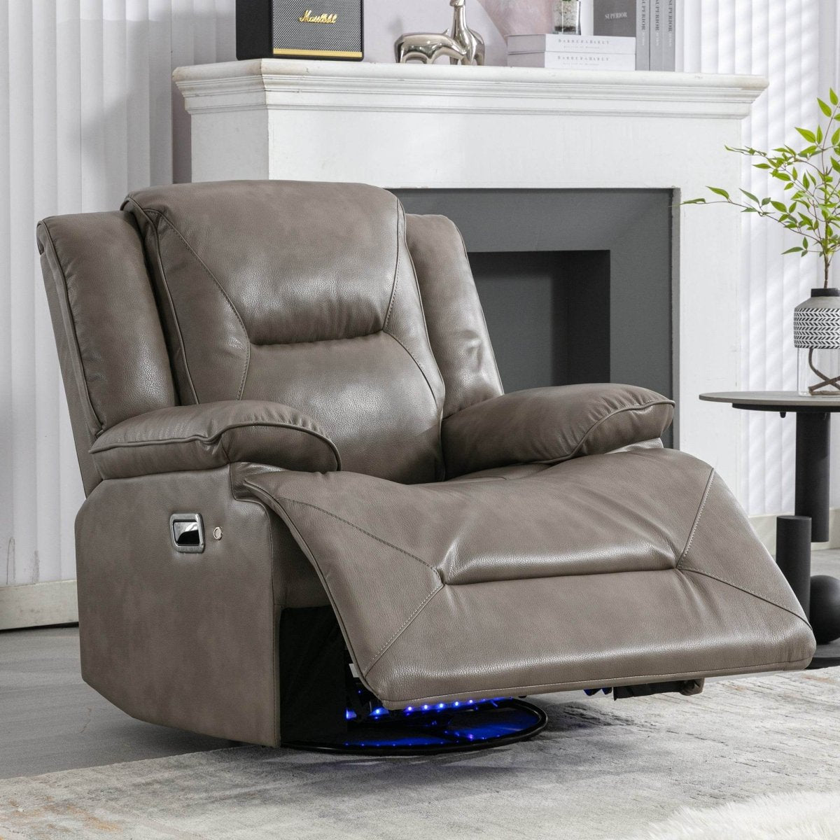360° Swivel and Rocking Home Theater Recliner Manual Recliner Chair with a LED Light Strip for Living Room,Bedroom, Grey - Calmora - Omega Lifestyles