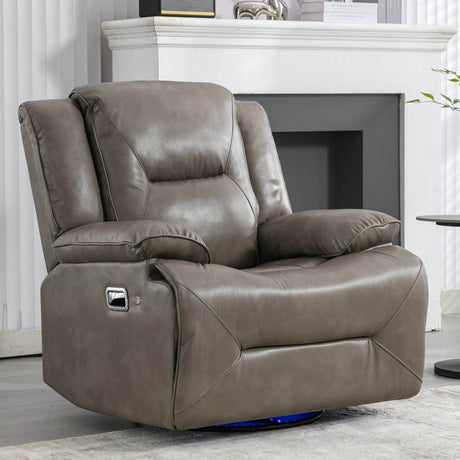 360° Swivel and Rocking Home Theater Recliner Manual Recliner Chair with a LED Light Strip for Living Room,Bedroom, Grey - Calmora - Omega Lifestyles