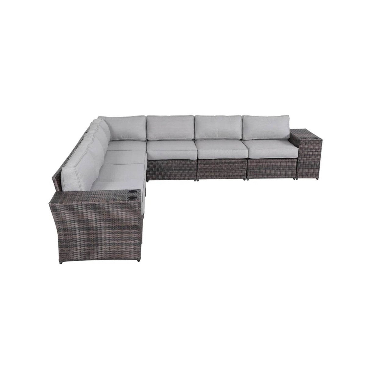 9 - Piece Espresso HDPE Rattan Outdoor Sectional Sofa Set - Calmora - Omega Lifestyles