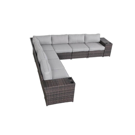 9 - Piece Espresso HDPE Rattan Outdoor Sectional Sofa Set - Calmora - Omega Lifestyles