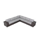 9 - Piece Espresso HDPE Rattan Outdoor Sectional Sofa Set - Calmora - Omega Lifestyles