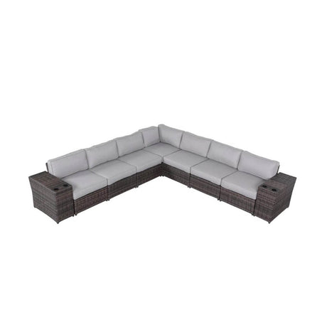 9 - Piece Espresso HDPE Rattan Outdoor Sectional Sofa Set - Calmora - Omega Lifestyles