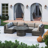 All - Weather 8 - Piece Patio Sofa Set With Fire Pit - Calmora - Omega Lifestyles