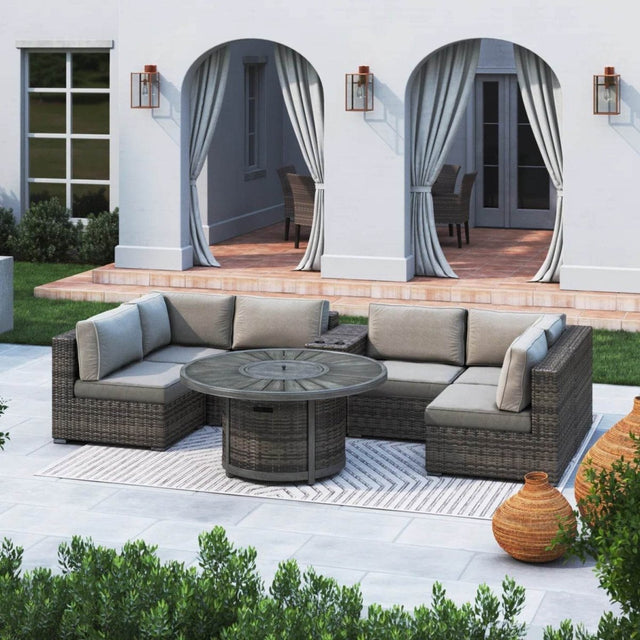 All - Weather 8 - Piece Patio Sofa Set With Fire Pit - Calmora - Omega Lifestyles