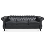 Black PU Rolled Arm Chesterfield Sofa - Sleep Galleria