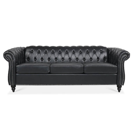 Black PU Rolled Arm Chesterfield Sofa - Sleep Galleria