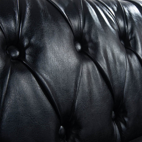 Black PU Rolled Arm Chesterfield Sofa - Sleep Galleria