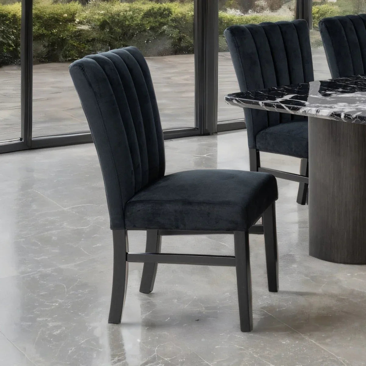 Contemporary Black Upholstered Channel Tufted Dining Chairs Set - Omega Lifestyles