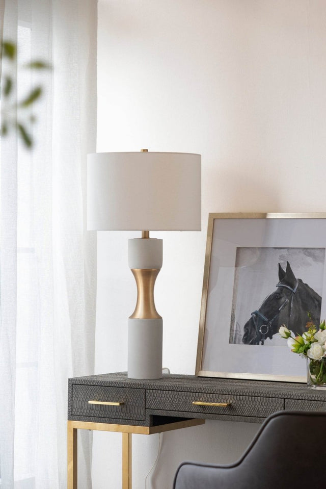Contemporary Cement Table Lamp With Brass Finish - Omega Lifestyles