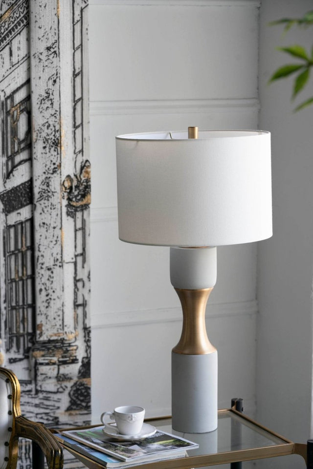 Contemporary Cement Table Lamp With Brass Finish - Omega Lifestyles