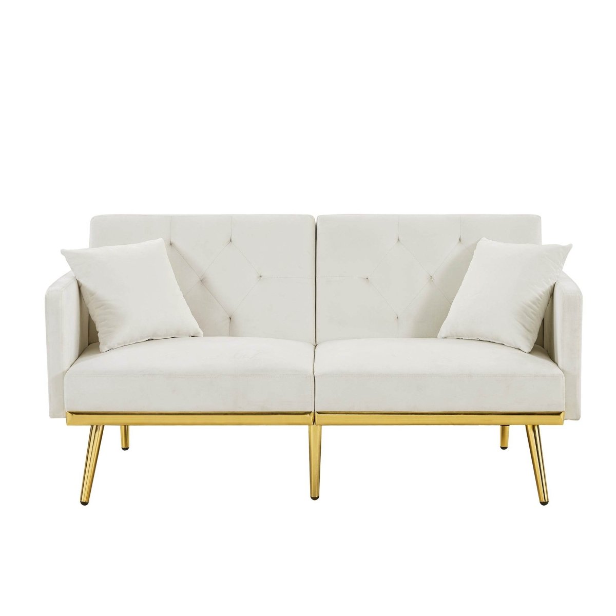 Cream White Velvet Convertible Sofa Bed - Omega Lifestyles