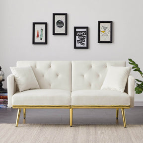 Cream White Velvet Convertible Sofa Bed - Omega Lifestyles