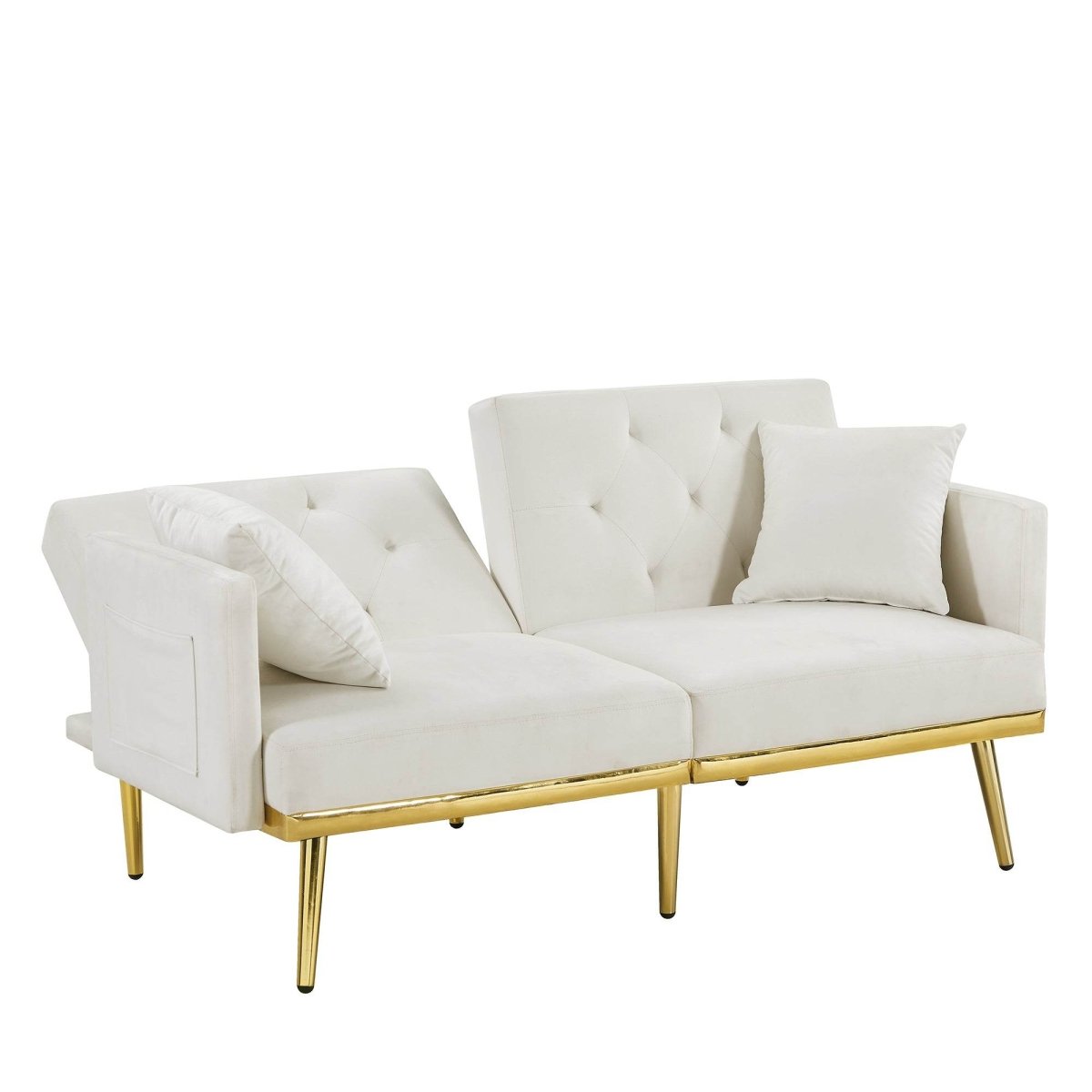 Cream White Velvet Convertible Sofa Bed - Omega Lifestyles