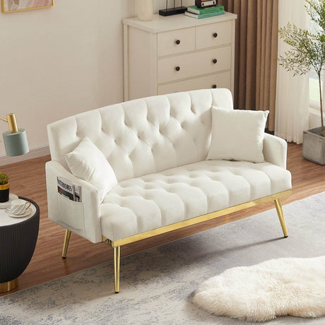 Cream White Velvet Tufted Sofa - Omega Lifestyles