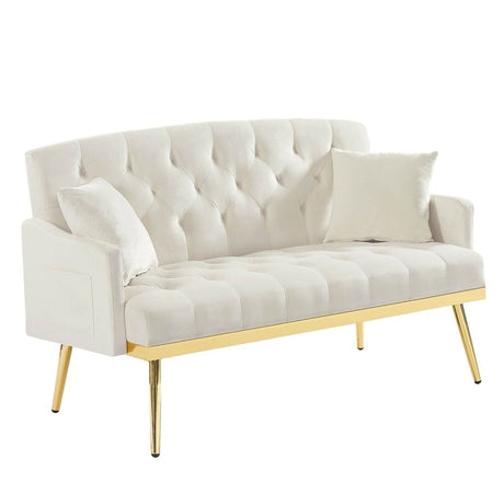 Cream White Velvet Tufted Sofa - Omega Lifestyles
