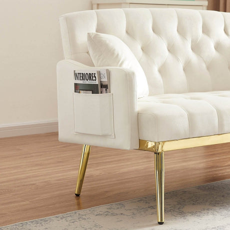 Cream White Velvet Tufted Sofa - Omega Lifestyles