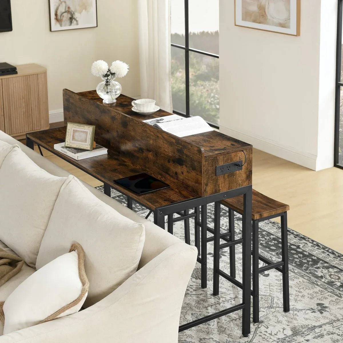 Farmhouse 4-Piece Bar Table And Saddle Stools Set - Omega Lifestyles