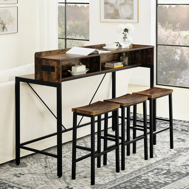 Farmhouse 4-Piece Bar Table And Saddle Stools Set - Omega Lifestyles