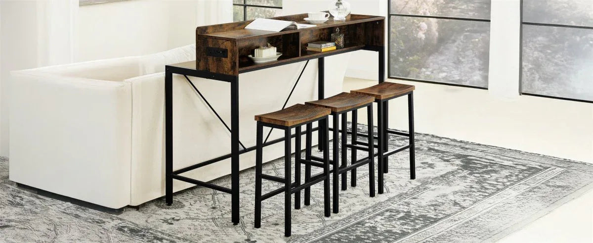 Farmhouse 4-Piece Bar Table And Saddle Stools Set - Omega Lifestyles