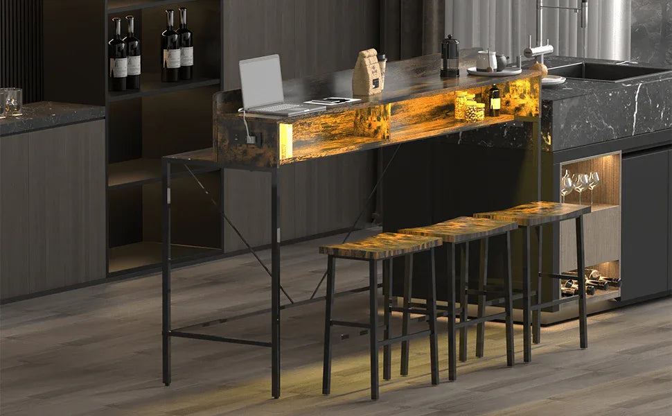 Farmhouse 4-Piece Bar Table And Saddle Stools Set - Omega Lifestyles