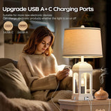 Farmhouse Rustic Set Of 2 USB Table Lamps With Nightlight - Sleep Galleria