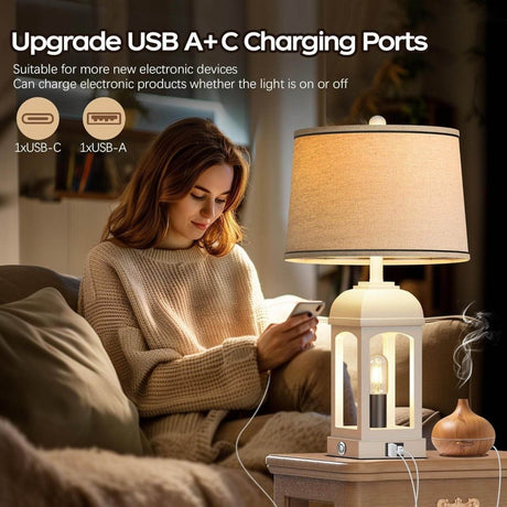 Farmhouse Rustic Set Of 2 USB Table Lamps With Nightlight - Sleep Galleria