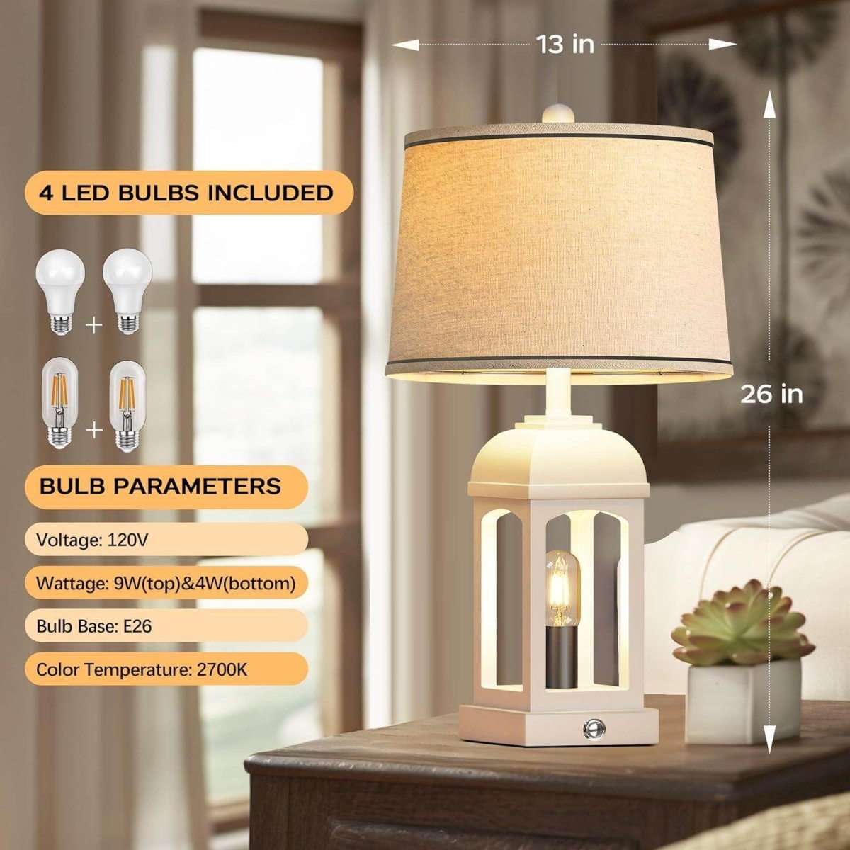 Farmhouse Rustic Set Of 2 USB Table Lamps With Nightlight - Sleep Galleria