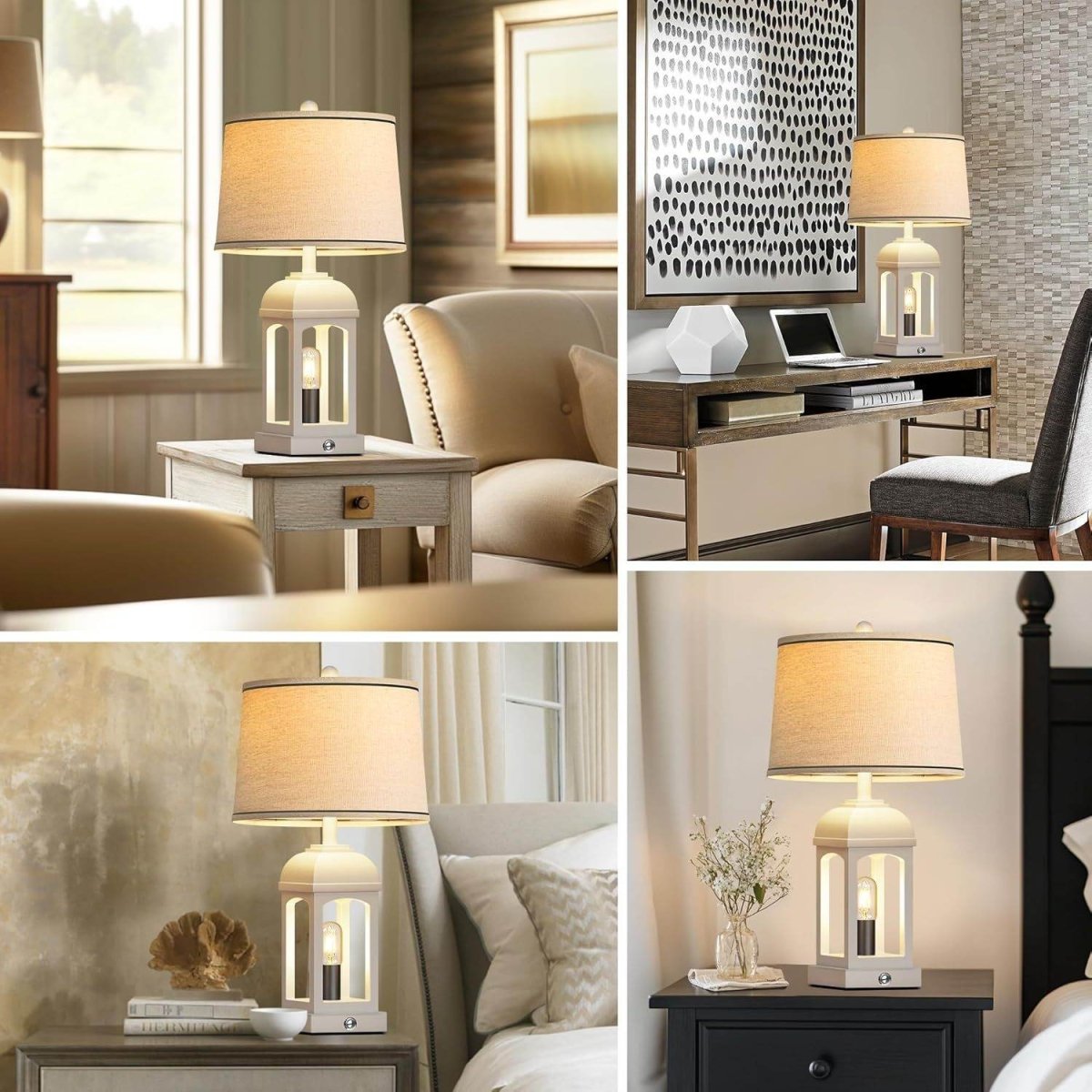 Farmhouse Rustic Set Of 2 USB Table Lamps With Nightlight - Sleep Galleria
