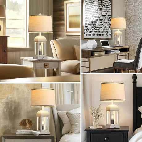 Farmhouse Rustic Set Of 2 USB Table Lamps With Nightlight - Sleep Galleria