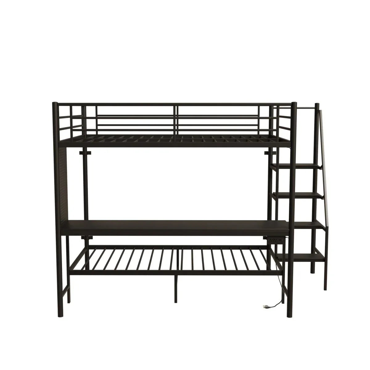 Full Size Metal Wood Bunk Bed With LED Light And Desk - Omega Lifestyles