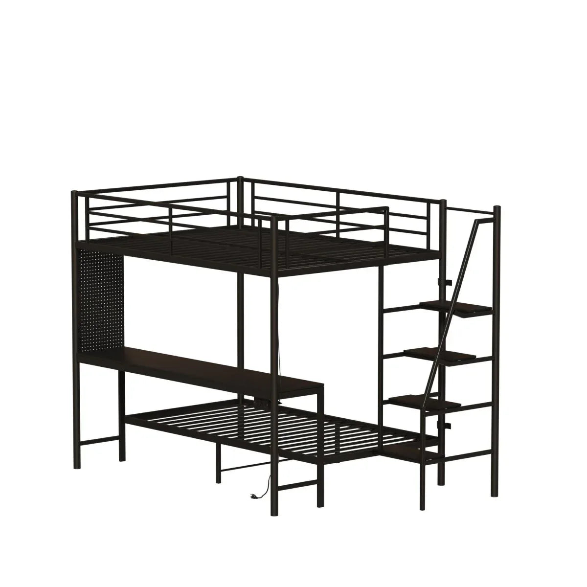 Full Size Metal Wood Bunk Bed With LED Light And Desk - Omega Lifestyles
